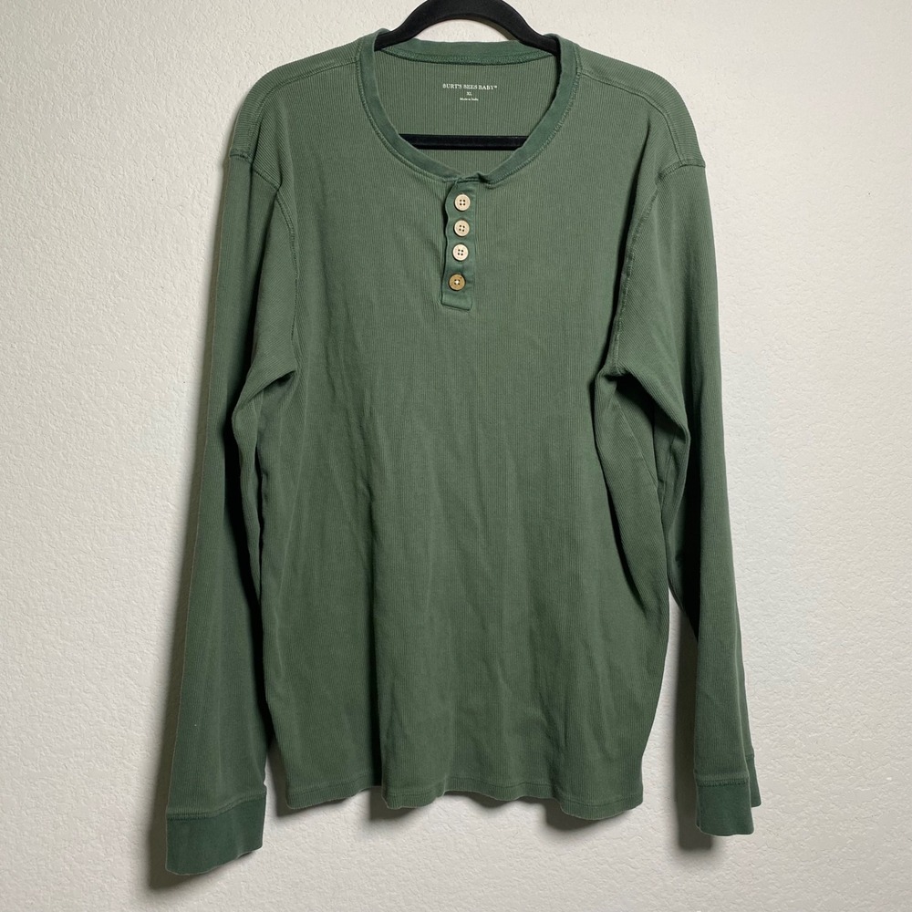 Burts Bees Baby Long Sleeve Henley‎ Shirt Green Ribbed Size XL Lounge Layering